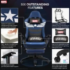 Neo Chair PRIME Captain America Edition [Footrest Ver.] (MV-ARC-CA-R) Marvel Gaming
