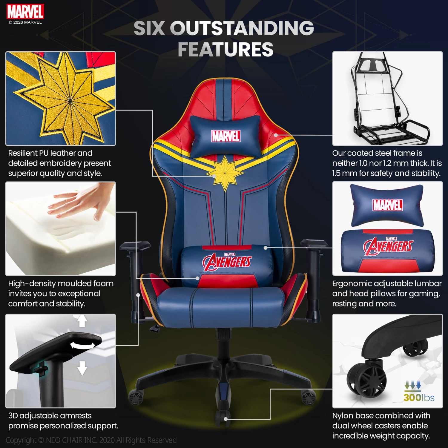 Neo Chair PRIME Captain Marvel Edition (MV-ARC-CM) Marvel Gaming