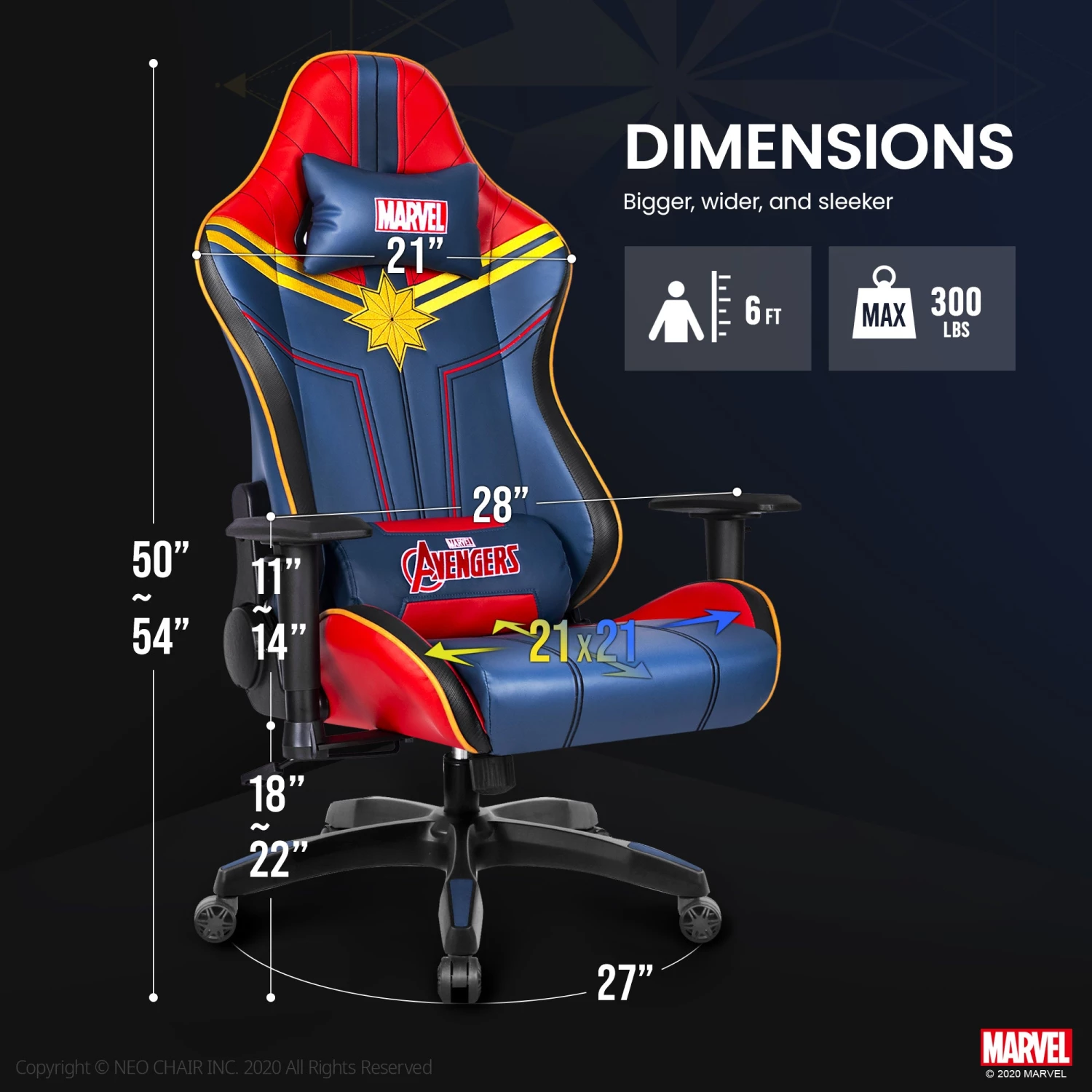 Neo Chair PRIME Captain Marvel Edition (MV-ARC-CM) Marvel Gaming